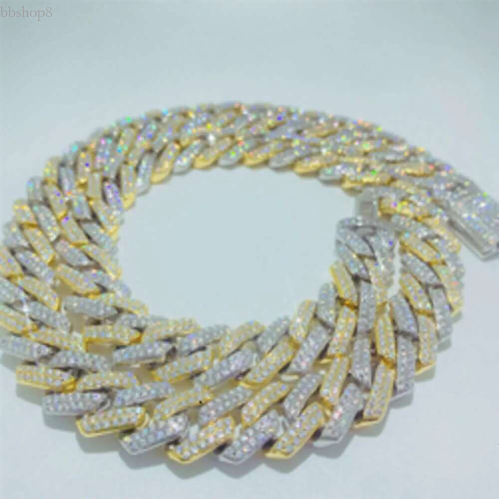 Custom Gold Plated Two Tone Miami k 14mm 2 Row Vvs Moissanite Cuban Chain Bracelet Pass Dia Test Men Necklace