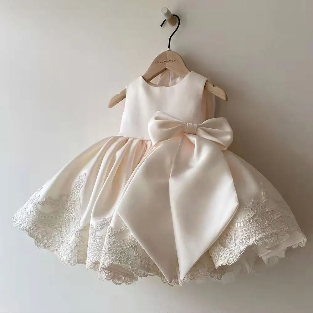 Girls dress bow knot princess dress girls Year Christmas temperament satin dress baby baptism birthday party dress 250120