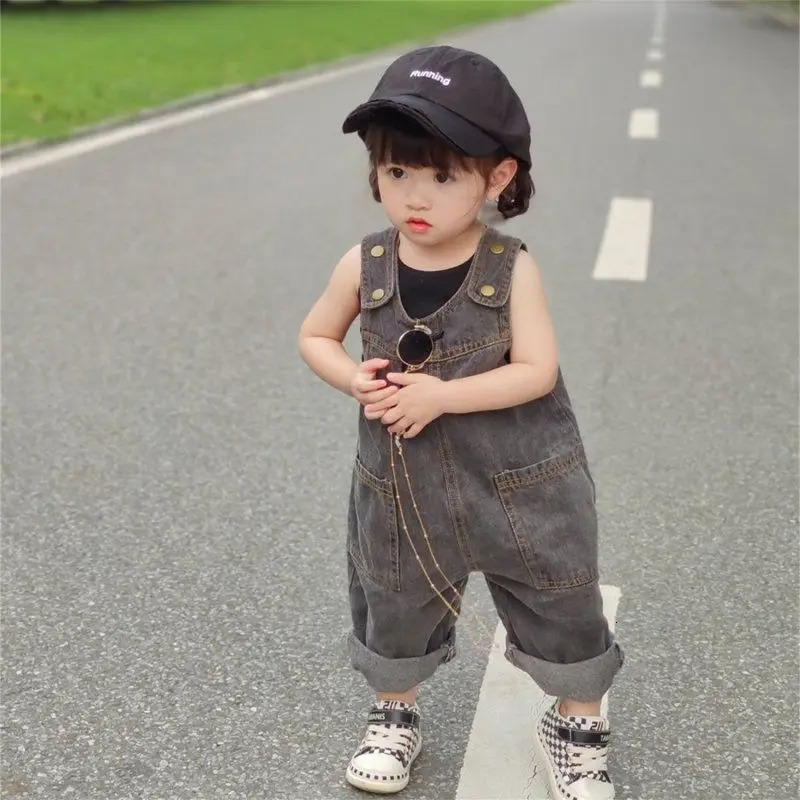 Children Clothing Kids Pants Korean Style Spring and Summer Fashionable Girls Retro Denim Suspenders Baby Cute Jumpsuit 250117