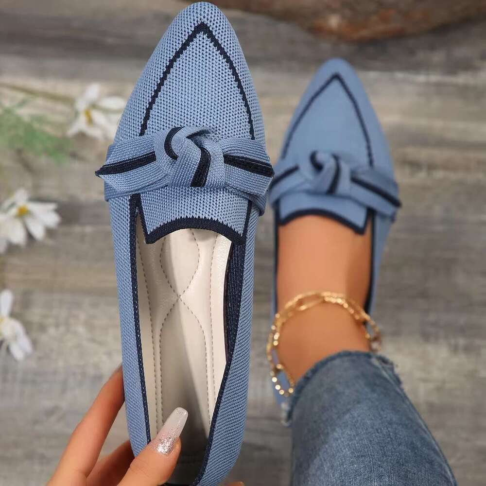 Flats New Knitted Slip Breathable Comfortable Solid Color Shoes Casual Pointed Toe Walking Loafers Sneakers Women