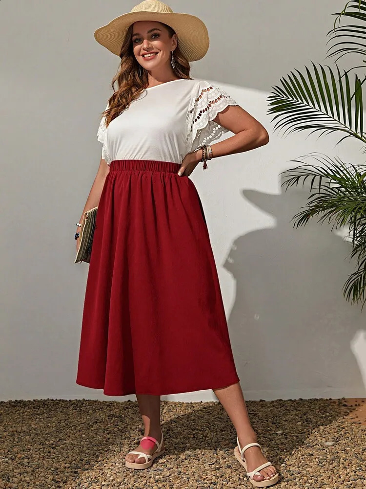 2024 SpringSummer Womens Fashionable Simple Waist Collection Solid Color Large plus Size Skirt 250121