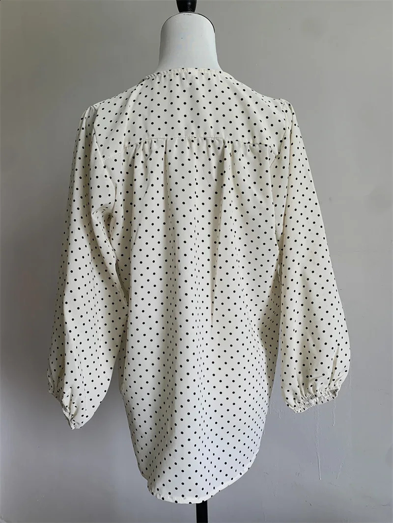 O Neck Dot Print Chiffon Shirt For Women Casual Tops Autumn Long Sleeve Buttonup Ladies Blouses Korea Chic Streetwear shirt 250122