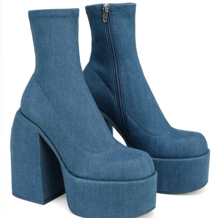 Designer Ankle Boots for Women Spring Autumn Brand Woman Heels Platform Chunky Solid PU Shoes Sexy High 250117