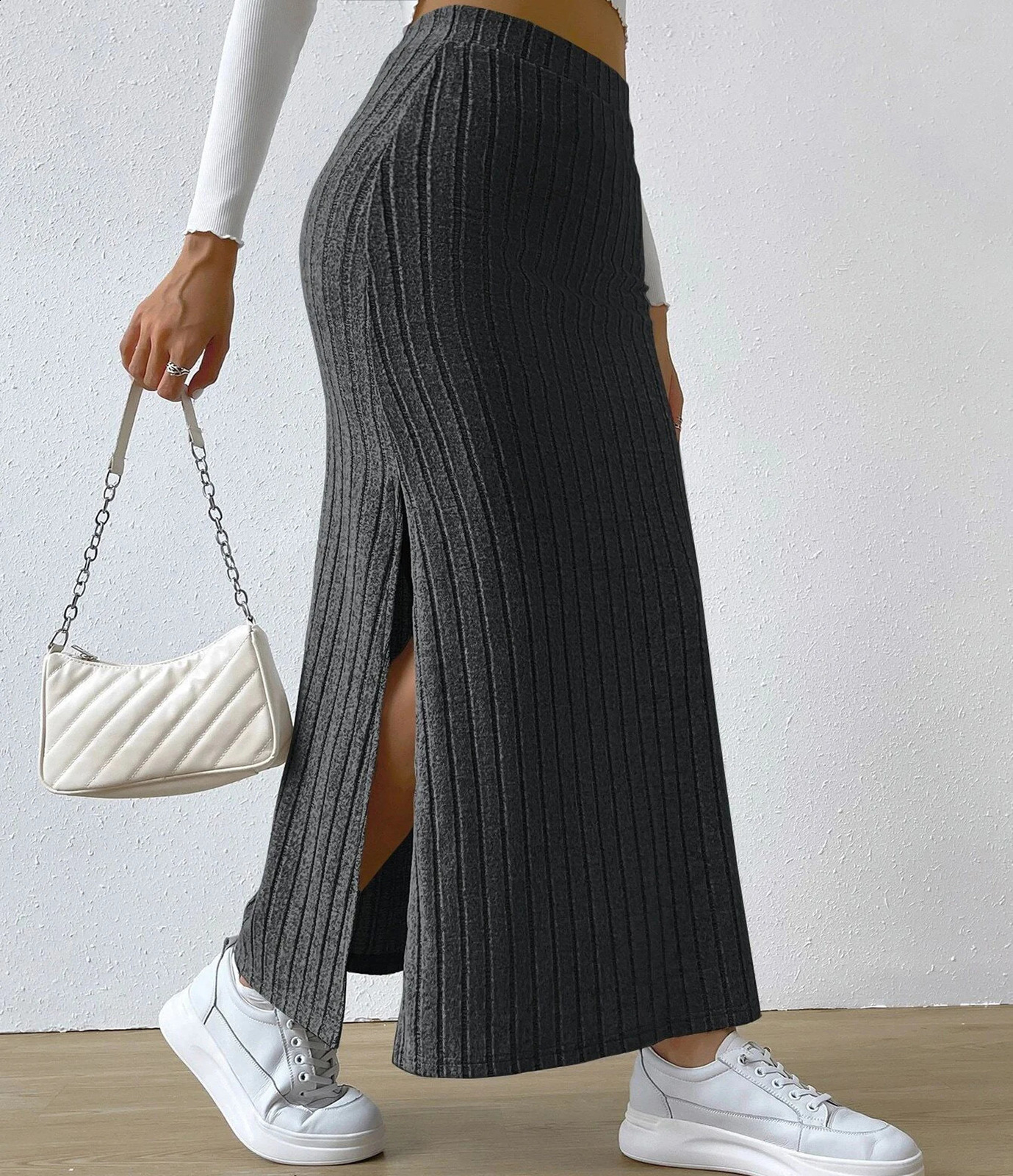 2024 Plus Size selling high waisted side slit slim fit skirt 250122