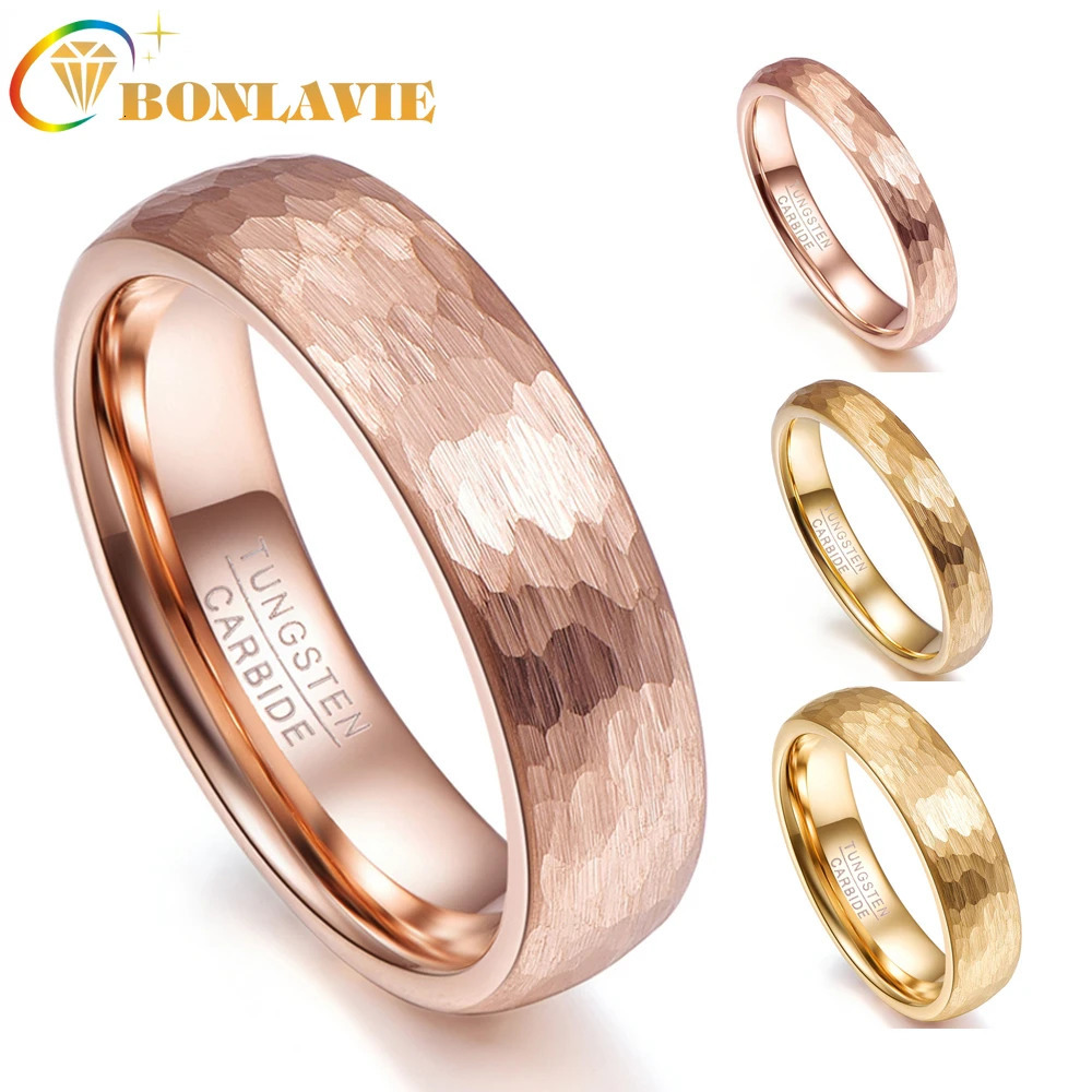 BONLAVIE 4mm 6mm Tungsten Steel Ring Classic Mens Wedding Ring Jewelry Gold Rose Geometric Pattern Couple Gift 250109