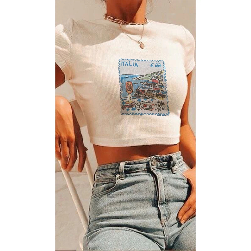 Vintage Streetwear 2000s Summer Casual Gothic Baby Tee Y2k Style Aesthetics Grunge Women Short Sleeve Tshirt Emo Girl Crop Tops 250121