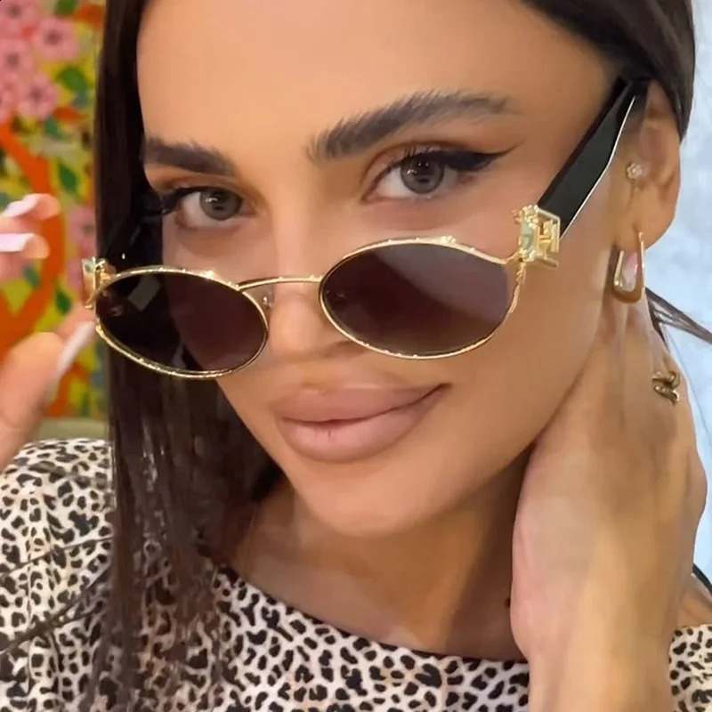 Small Metal Frame Oval Sunglasses for Women Fashion Shades Uv400 Eyewear Men Vintage Sun Glasses 250117