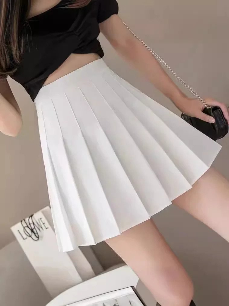 Women Pleated Skirt High Waist ALine Mini School Girl JK Uniform Skater Tennis White Plus Size 250121