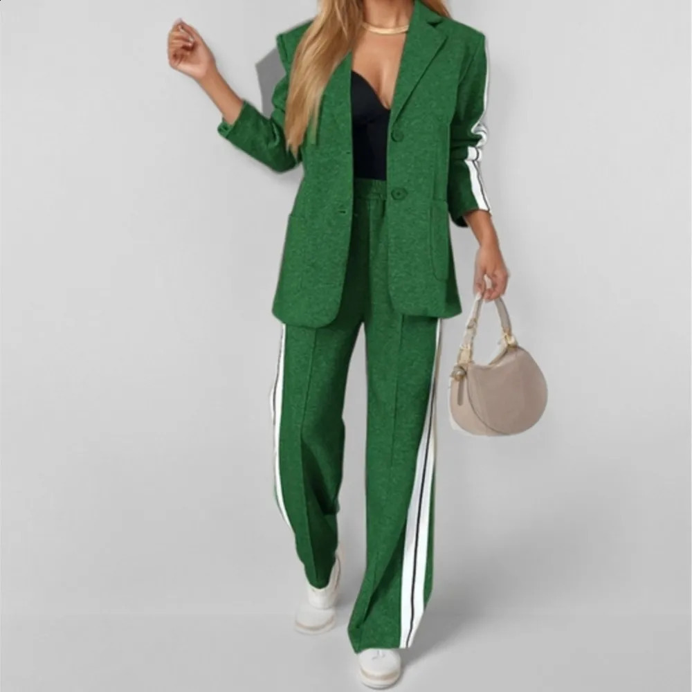 2025 Autumn And Winter Long Sleeves Suit Womens Suit Fashion Pimp Stitching Pants Pocket Female Office Blazer 2 Piece Set 250122
