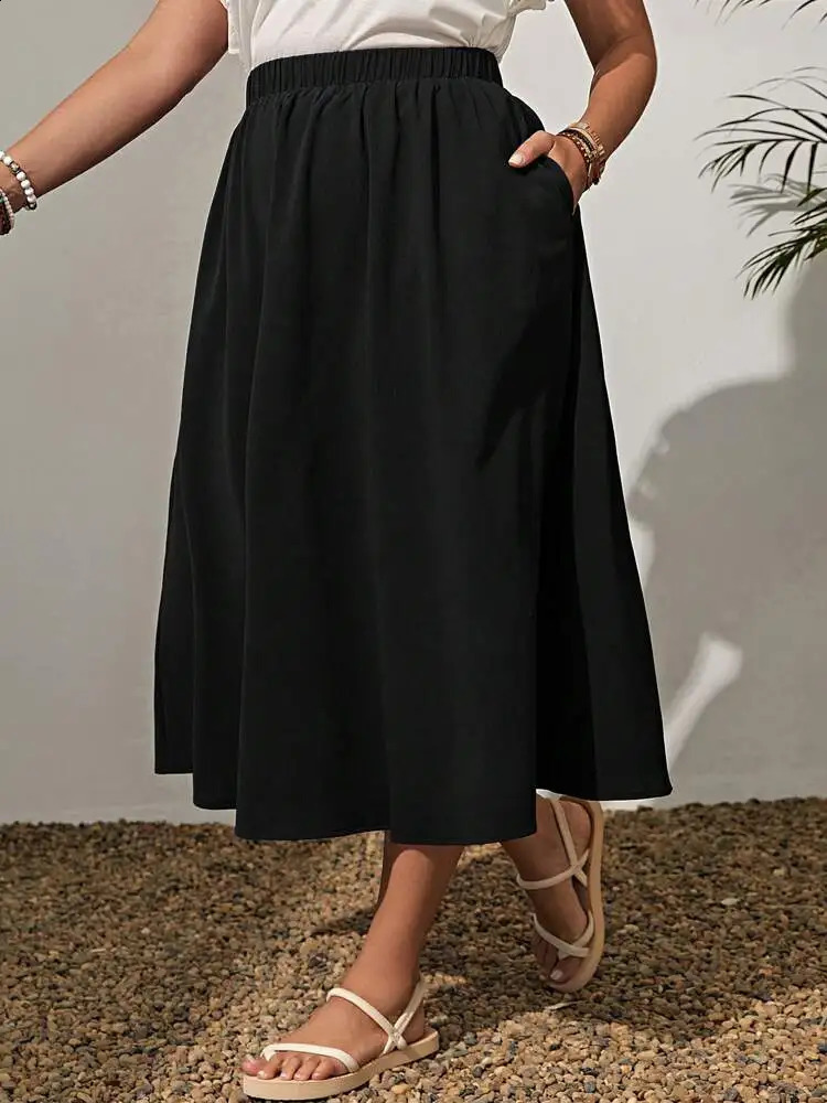 2024 SpringSummer Womens Fashionable Simple Waist Collection Solid Color Large plus Size Skirt 250121