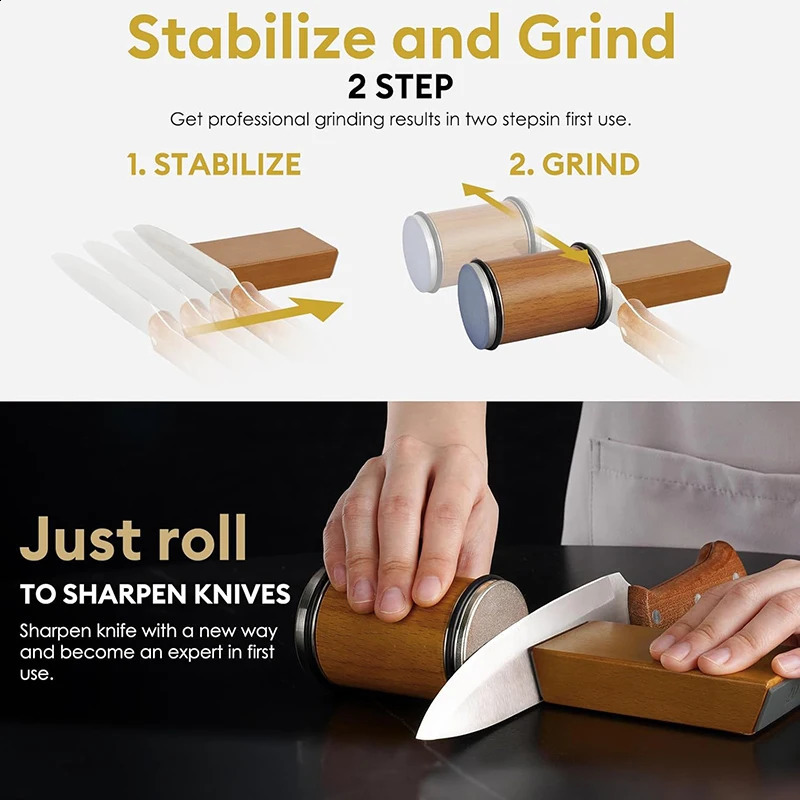 Rolling Knife Sharpener Magnetic Knife Holder Diamond Sharpening Stone Kit with 15 and 20 Degrees Angle Roller Kitchen Accessory 250113