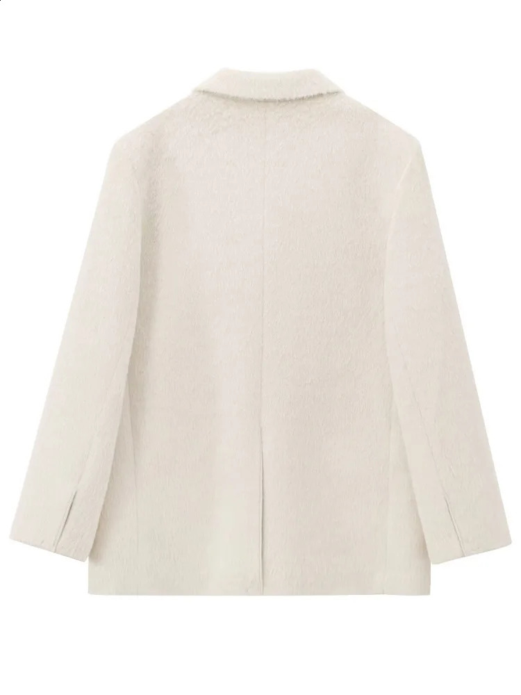TRAF Womens Blazer White Faux Fur Office Wear Women Long Sleeve Fitted Blazers Suit Jacket High Quality 250120