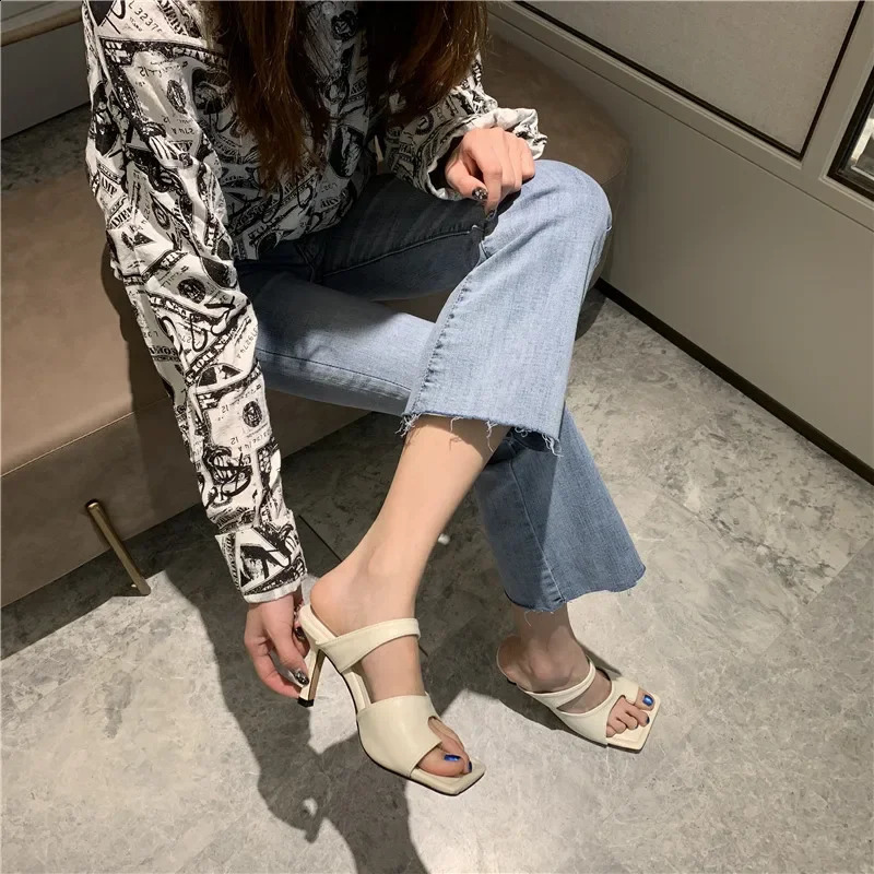 Women Slipper Elegant Square Toe High Heels Sandal Shoes High Quality Outdoor Slip On Dress Shoesft65 250113