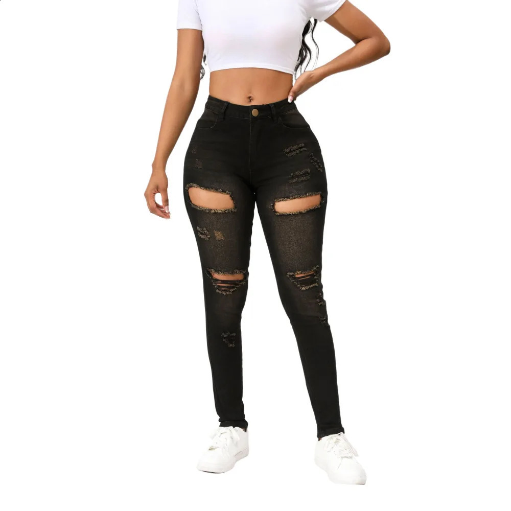 Summer Black Torn Jeans Women Skinnt Fit Damaged Holes Sexy Pants For Female 250109