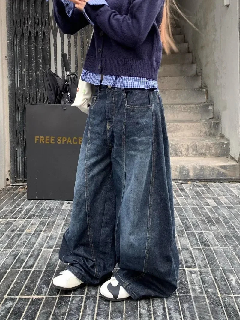 Streetwear Vintage Fashion Oversized Letter Embroidered Baggy Jeans Women Y2K Hip Hop Pop Casual High Waist Wide Leg Pants 250117