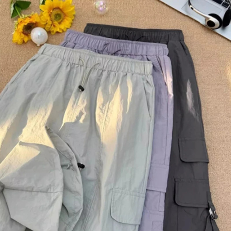 High Waist Drawstring Cargo Pants Women American Loose Lazy Jazz Dance Trousers Fashion Hip Hop Solid Running Sweatpants 250122