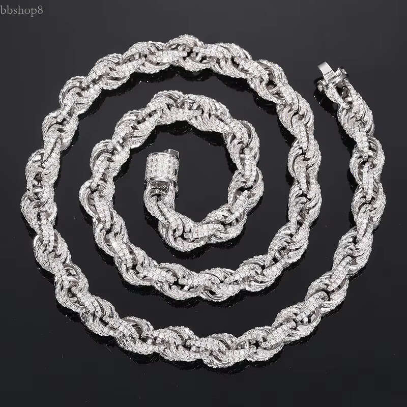 Hip Hop Jewelry Chains White Gold plating S Sterg sier Iced Out Moissanite Stone Twisted Rope Chain Necklace for Men