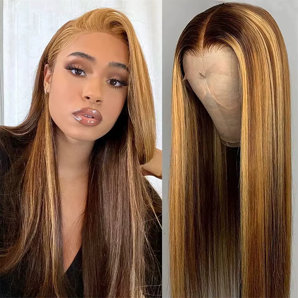 Highlight Straight Wig 13x6 HD Frontal For Women Honey Blonde Pre Plucked 13x4 Transparent Lace Front Human Hair Wigs