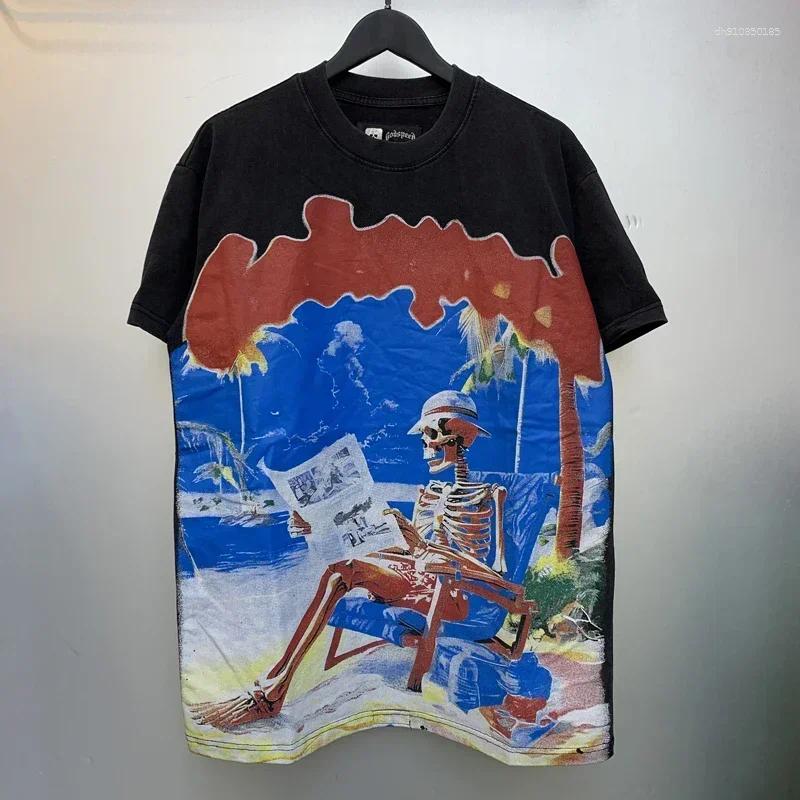 Men's T Shirts American Style Hip Hop Hawaiian Vacation Skull Print Short Sleeve T-shirt Summer Manage Streetwear T-shirts
