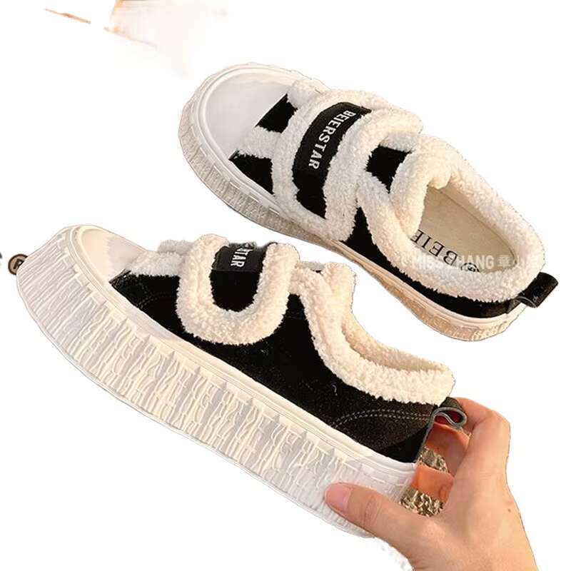 SyfIyno New Winter Women Breathable Warm White Black Wool Sneakers Casual Running Platform Y2K Lolita Shell Shoes