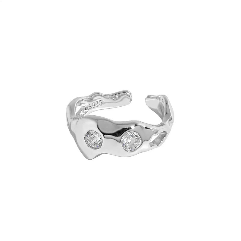 SHANICE 100% S925 Sterling Silver Open Ring Ins niche minimalist irregular surface micro-inlaid zircon Friendship 250117