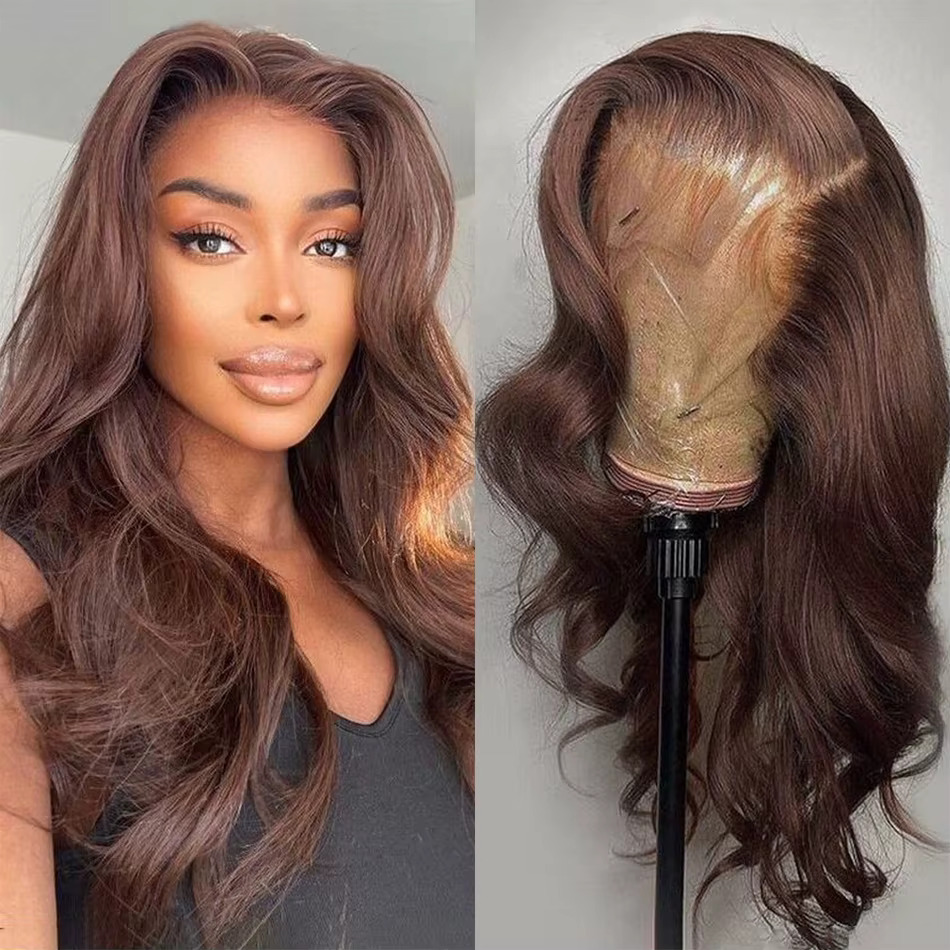 Chocolate Body Wave 13x4 Front Human Hair For Women Brown Colored Transparent 13x6 Lace Frontal Wigs