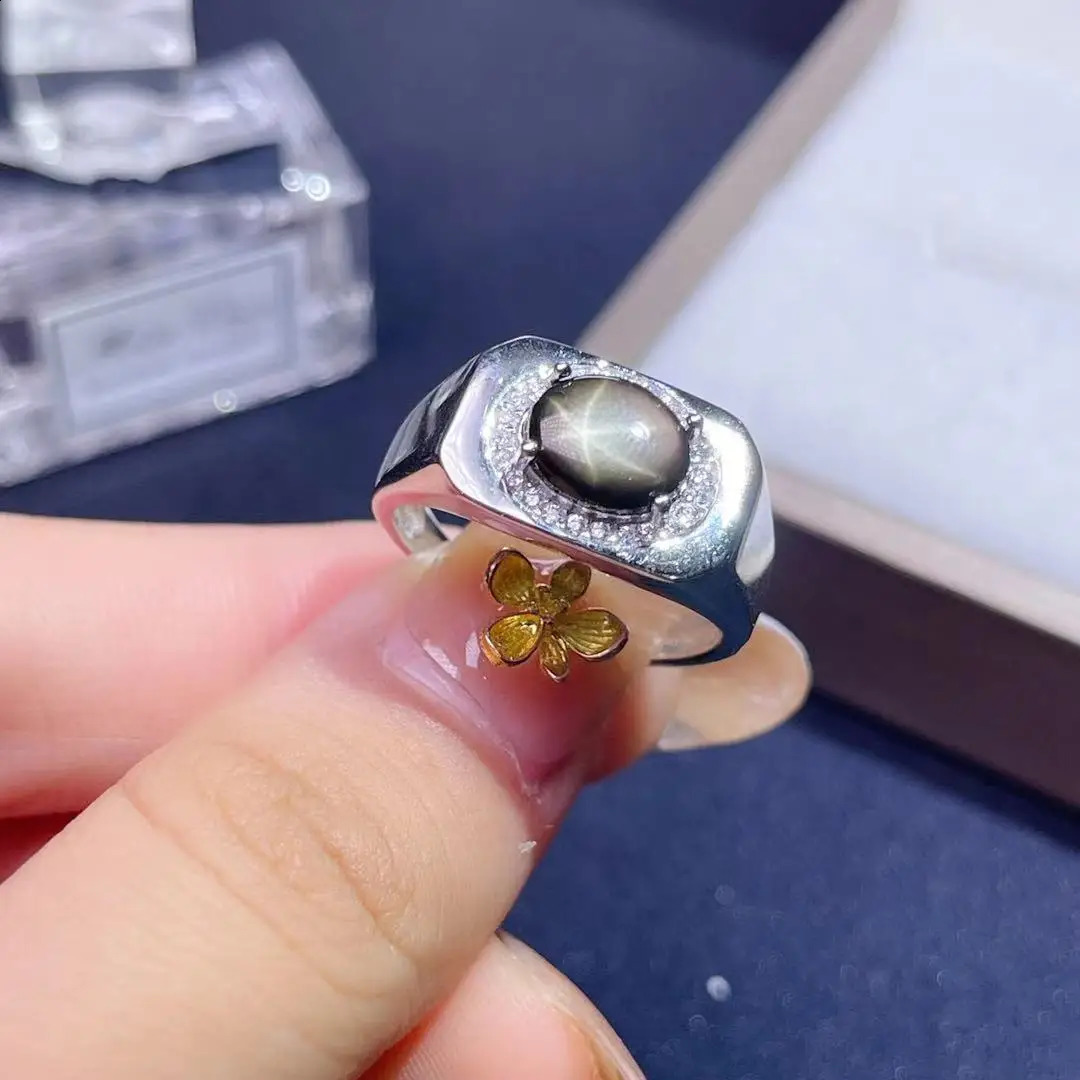 High-end Gift black Star Sapphire ring for men 925 sterling silver men birthday party daily gift souvenir love 250121
