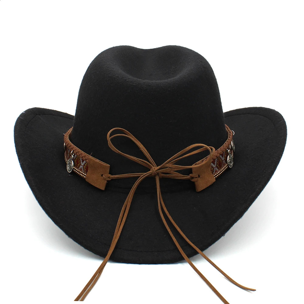 Western Cowboy Top Hat with Curled Eaves Retro Riding Mens and Womens Woolen Felt Jazz Sunshade 250118