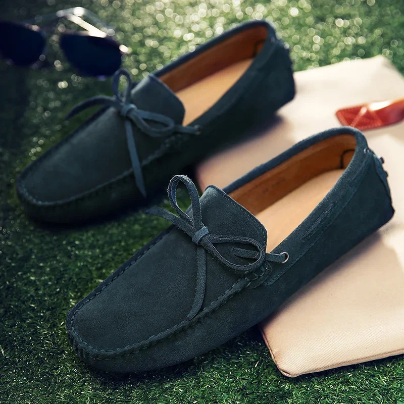 Loafers Men Handmade Leather Shoes Casual Driving Flats Slip-on Moccasins Boat Shoes Plus Size Lace-up lazy bean shoes 250113