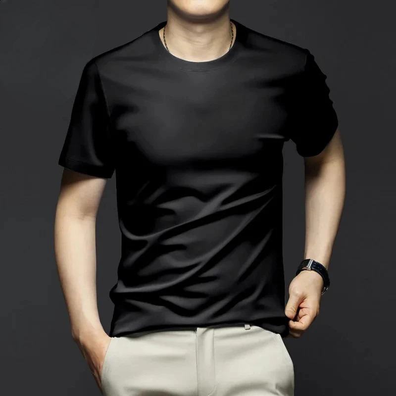 Minglu Modal Summer Mens Tshirts High Quality Short Sleeve Solid Color Round Collar Simple Casual Male Tees Plus Size 5XL 250122