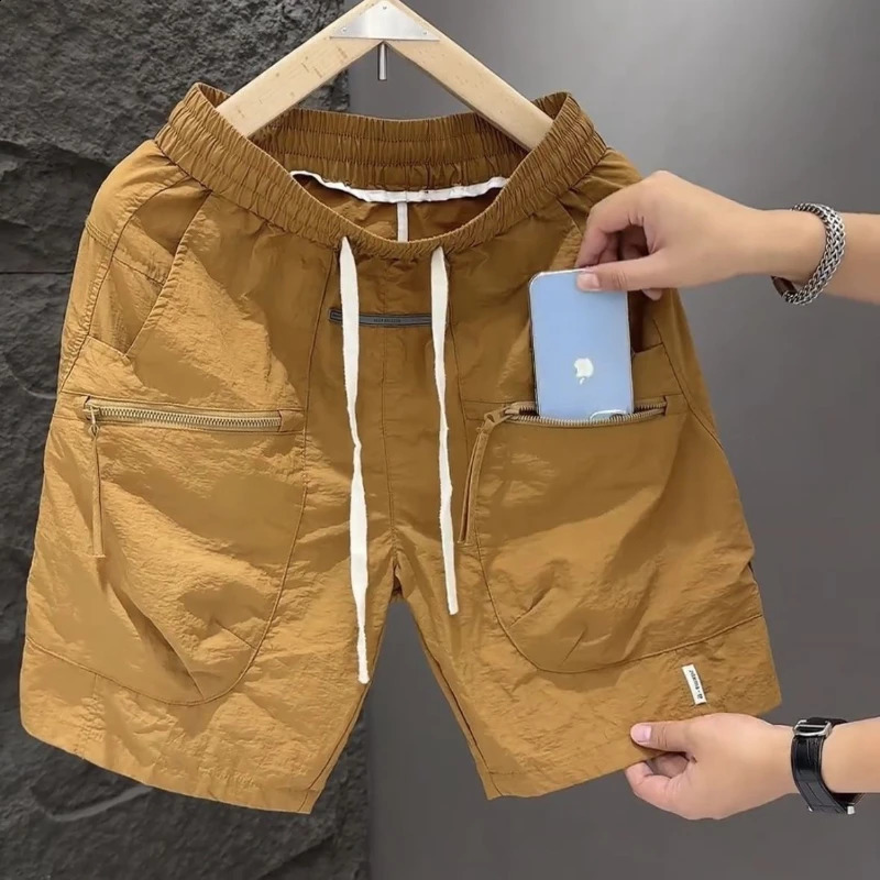 Summer Thin Style Men Pocket Work Clothes Handsome High Street All-match Loose Quick Drying Motion Casual Solid Color Shorts 250116