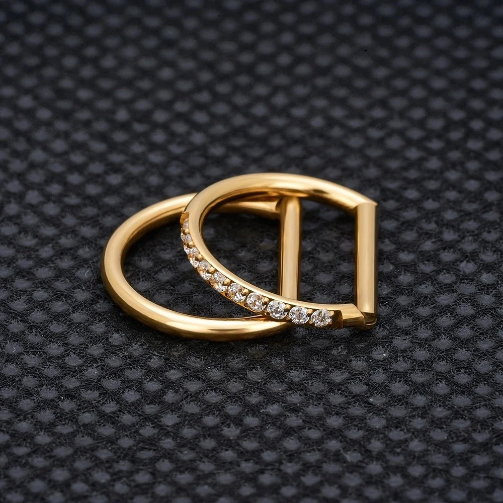 ASTM 36 Nose Ring Daith Heart Earring Hoop Cartilage Tragus D Shape Helix Rings Hinged Segment with Clear CZ 250110