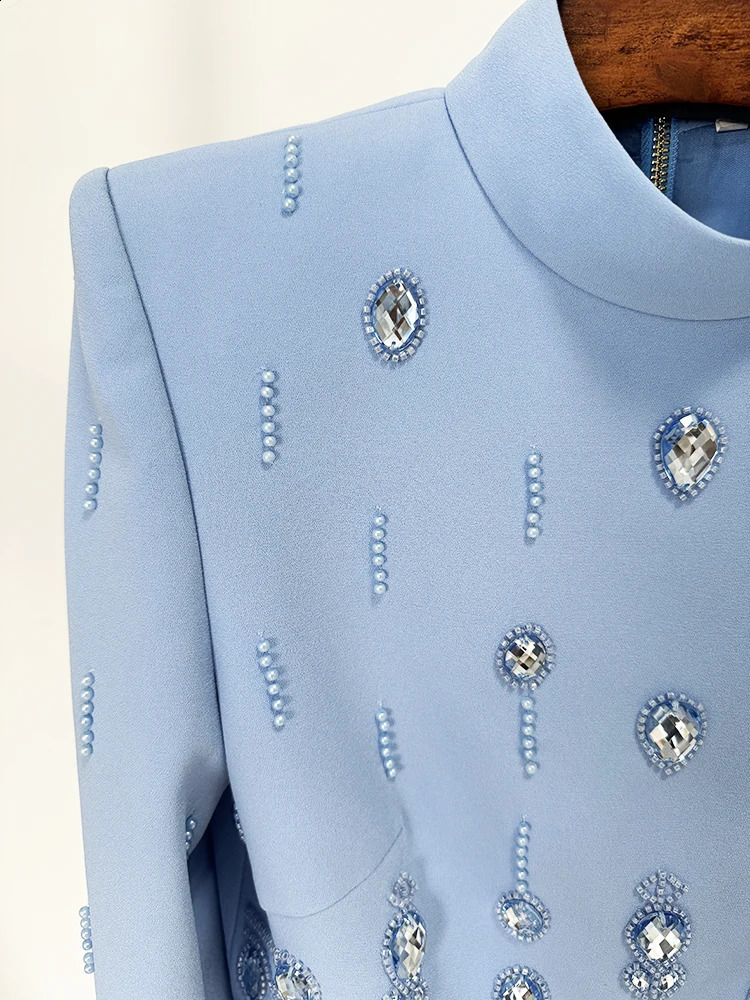 HIGH STREET est Fashion Runway Suit Set Womens Rhinestone Diamonds Beading Cropped Top Mini Skirt Set 2pcs 250122