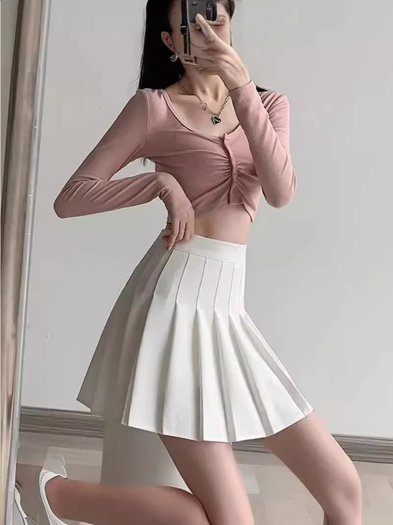 Women Pleated Skirt High Waist ALine Mini School Girl JK Uniform Skater Tennis White Plus Size 250121