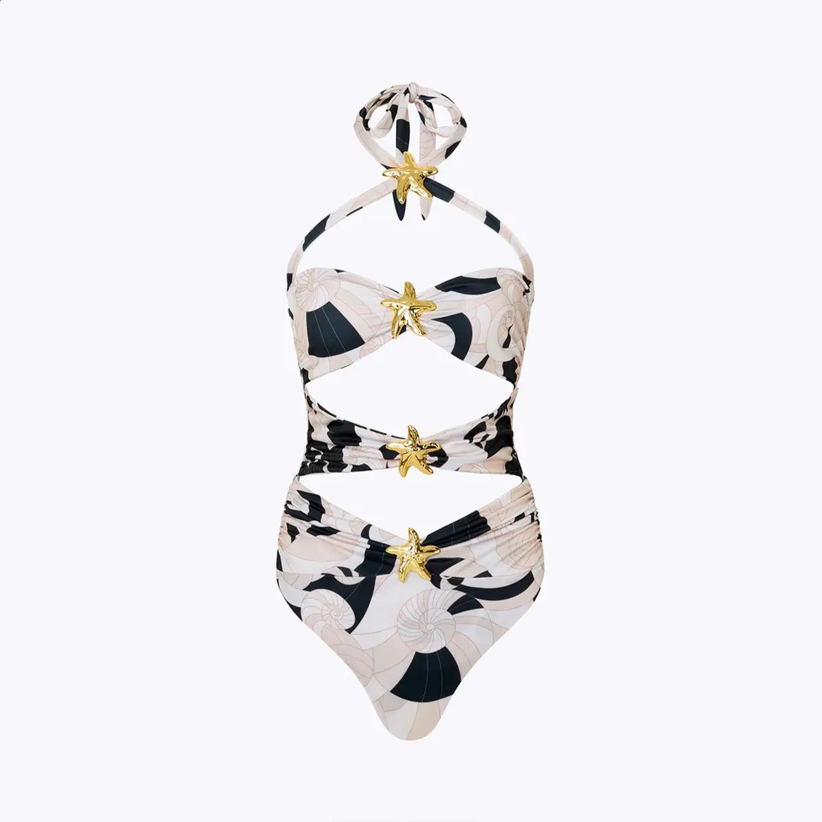2024 Cutout One Piece Swimsuit with Skirt Bodysuit Monokini Print Halter High Leg Bathing Suits Swim Suit Wear Beachwear 250116