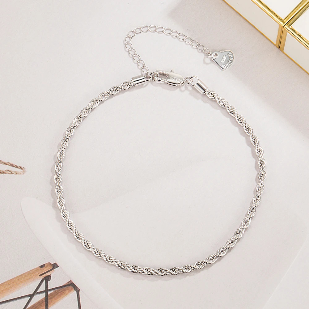 Minimum 925 sterling silver rope chain ankle bracelet for women adjustable bead chain ankle bracelet beach barefoot jewelry 250110