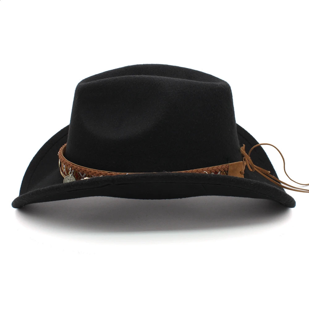 Western Cowboy Top Hat with Curled Eaves Retro Riding Mens and Womens Woolen Felt Jazz Sunshade 250118