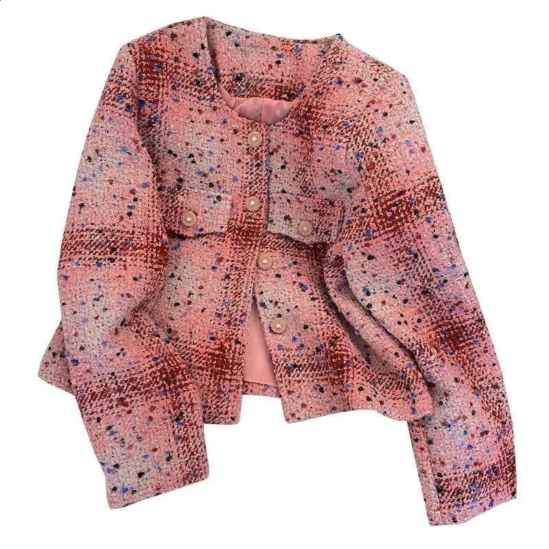 Tweed Temperament Small Fragrance Coat Female 2024 Autumn Korean Chic Long Sleeve Tops Woven Elegant Women Jackets 250113