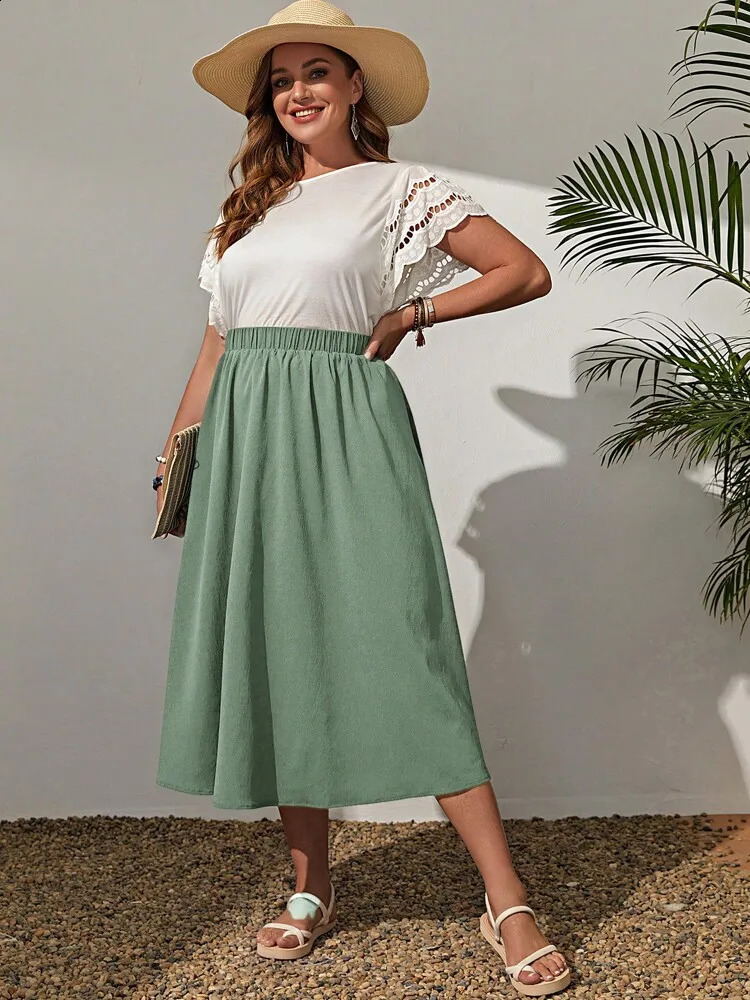 2024 SpringSummer Womens Fashionable Simple Waist Collection Solid Color Large plus Size Skirt 250121