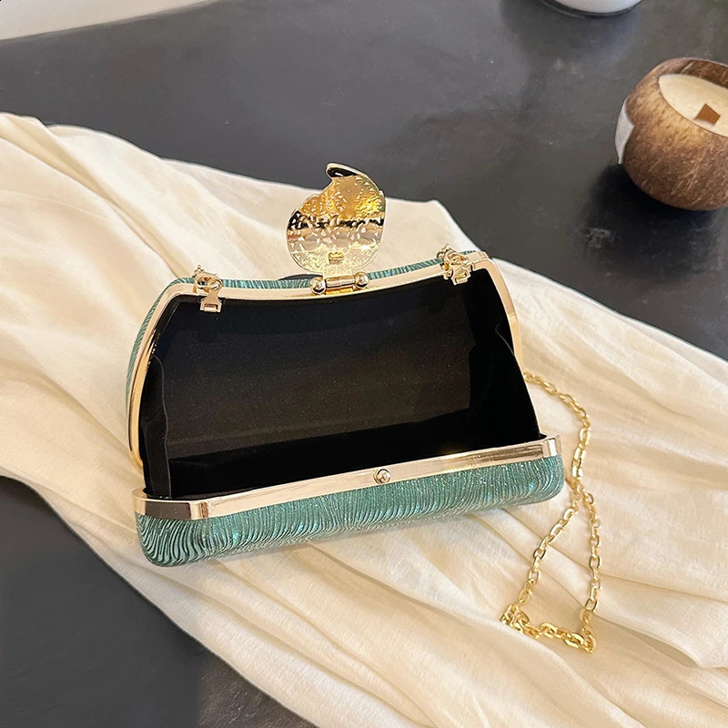Fashion Vintage Textured Clip-on Clutch Dinner Bag For Events Chain Crossbody Shoulder Bag 250122