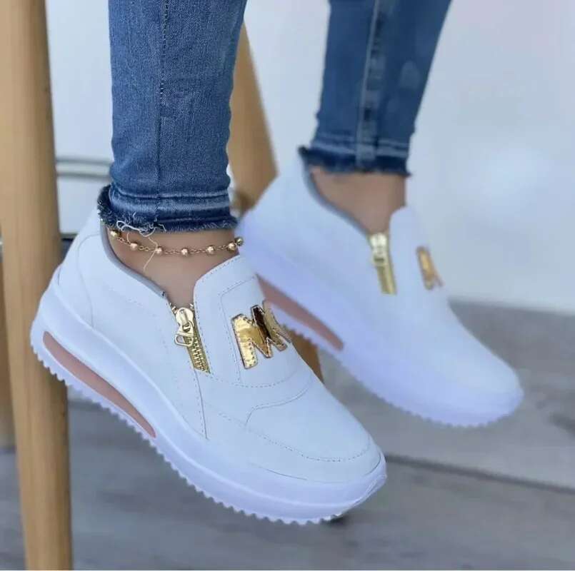 Autumn Sneakers Casual Double M Printed Side Zipper Platform Ladies Vulcanized atillas De Mujer Women Shoes