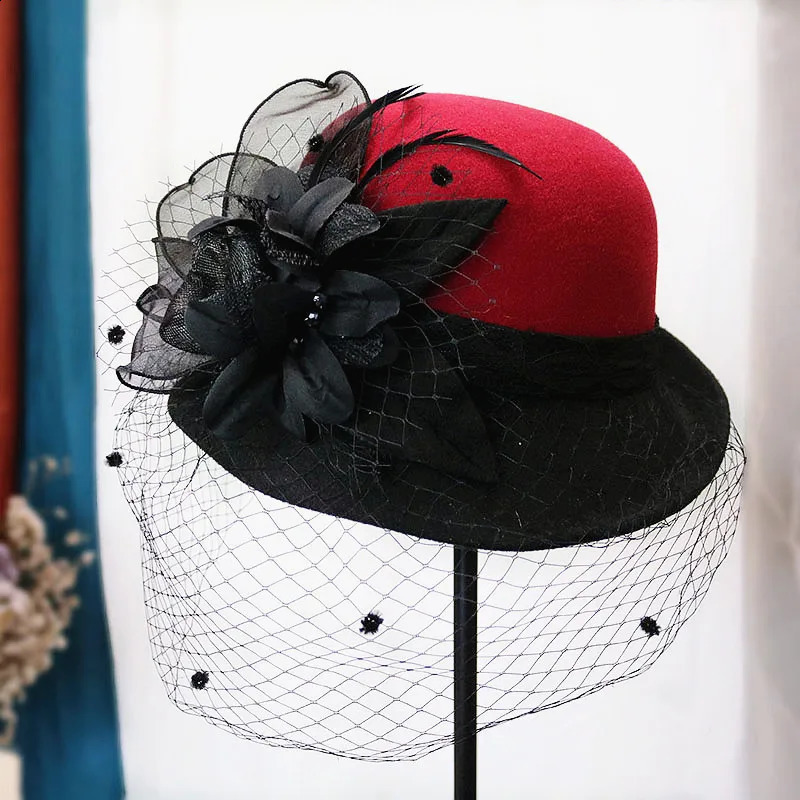 net shamao female British Hepburn wind hat qiu dong socialite basin of French fashion cap flowers trilby restoring ancie 250118