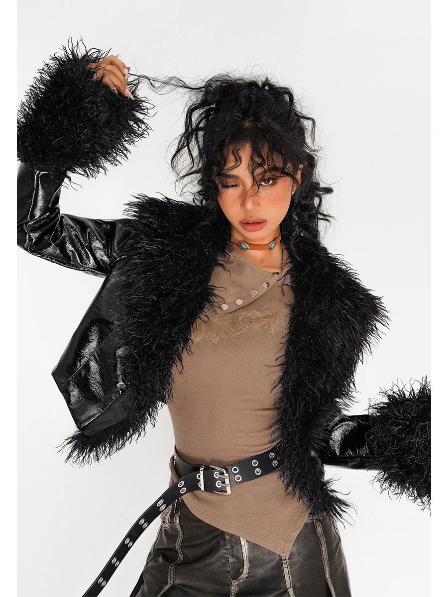 Autumn and winter womens Gothic decal artificial leather cut jacket Harajuku Grunge Y2k streetwear er coat badge trend 250118