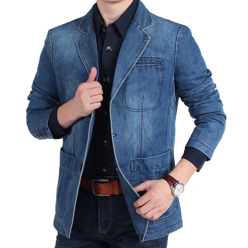 2025 Spring Men Solid Lapel Denim Jackets Fashion Motorcycle Jeans Hommes Slim Fit Cotton Casual Black Blue Coats 250109Z