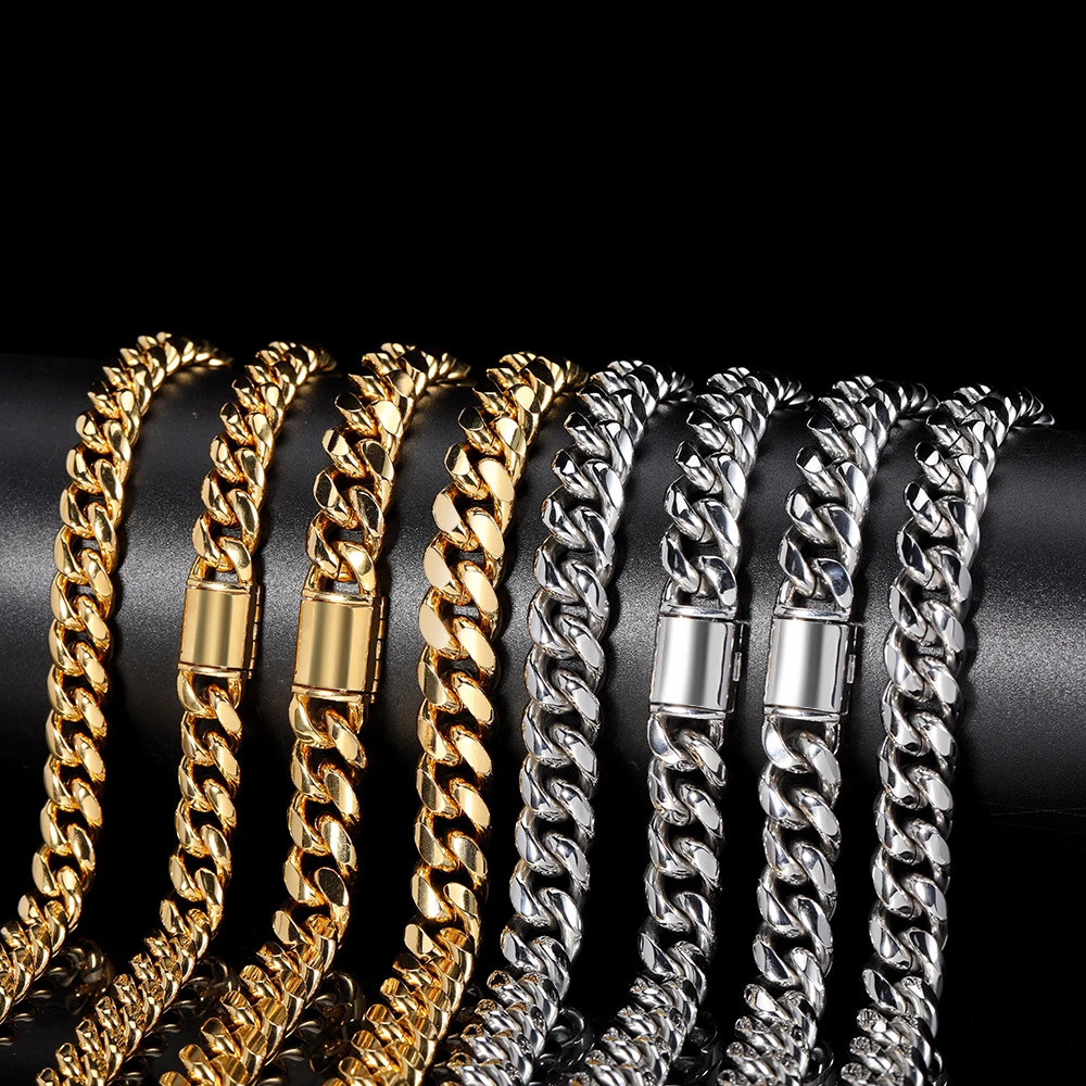 8mm-14mm Thick Stainless Steel Miami Cuban Link Bracelet Gold/Silver Plated Hip Hop Jewelry for Men Women 250115