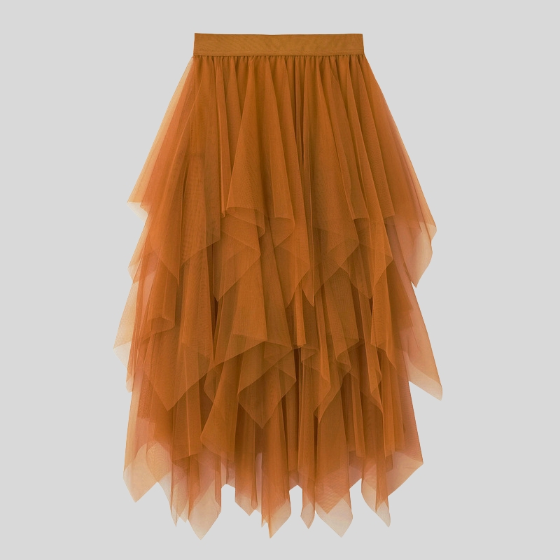 New arrival versatile gradual change color irregular mesh skirt summer fluffy medium and long