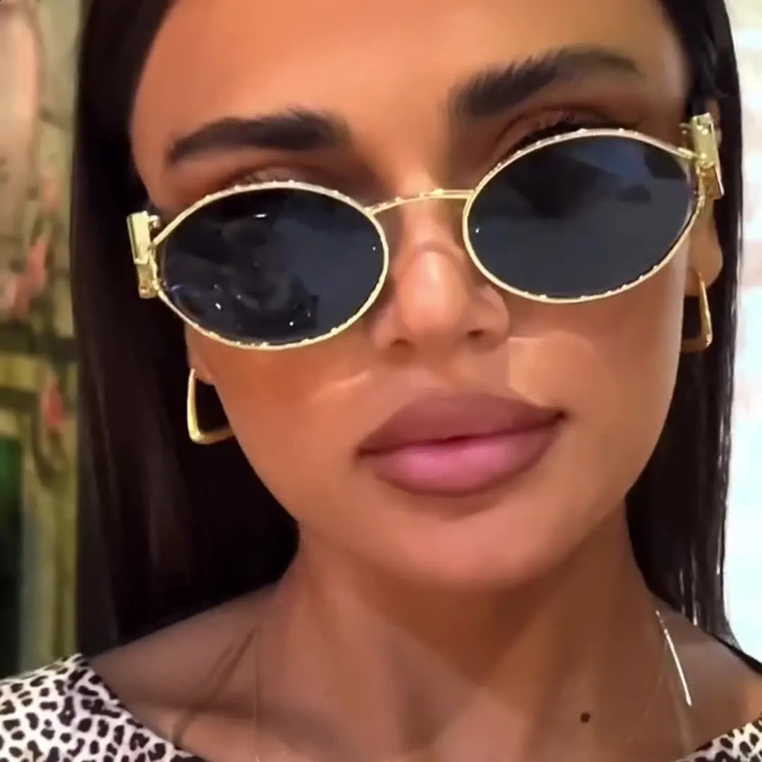 Small Metal Frame Oval Sunglasses for Women Fashion Shades Uv400 Eyewear Men Vintage Sun Glasses 250117