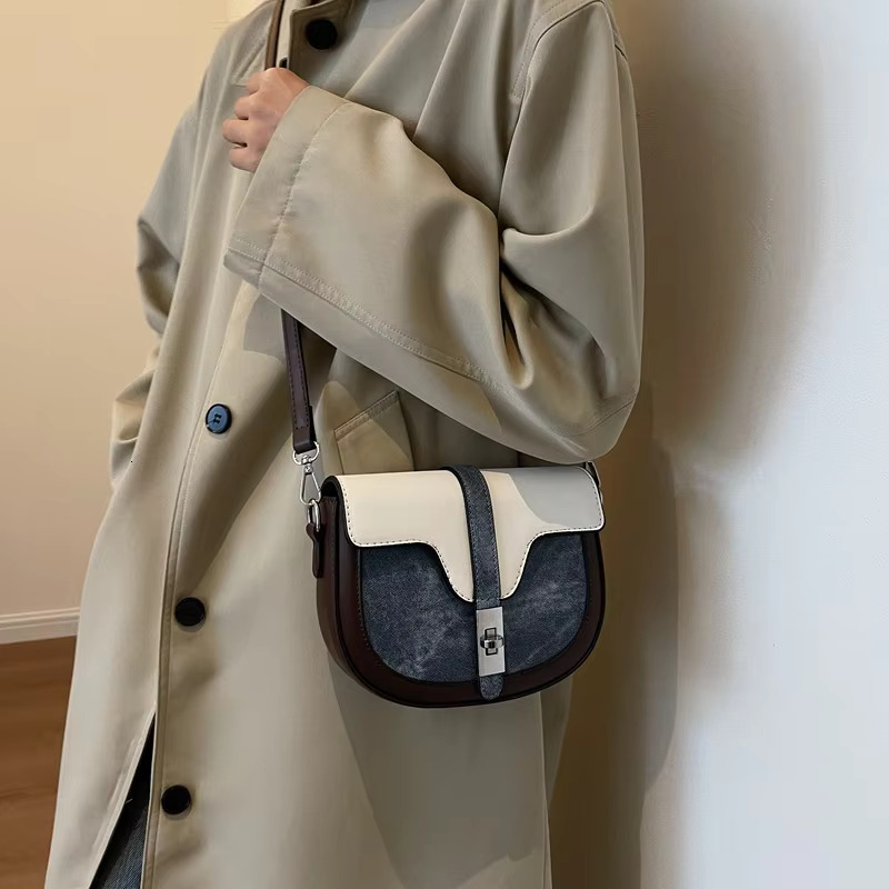 Spring 2024 Designer Hit-Color England Style Saddle Small First Layer Cowhide Leather Women Shoulder Crossbody Bag