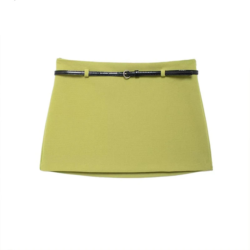 Willshela Women Fashion 2 Piece Set With Belt Green Shirts Vintage High Waist Side Zipper Mini Skirt Female Chic Skirts 250122