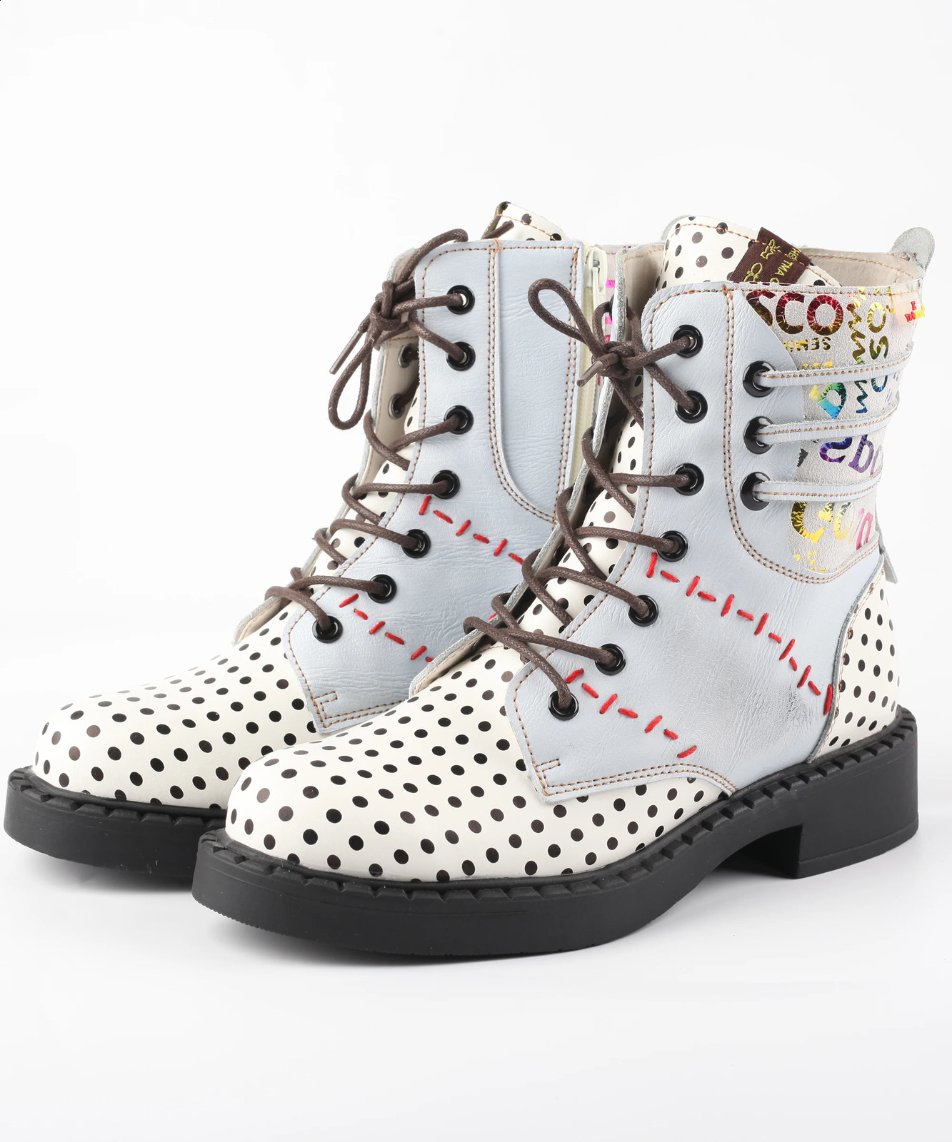 Super Season Spring Womens Polka Dot Fashion Square Heel Leather Boots Winter 250117